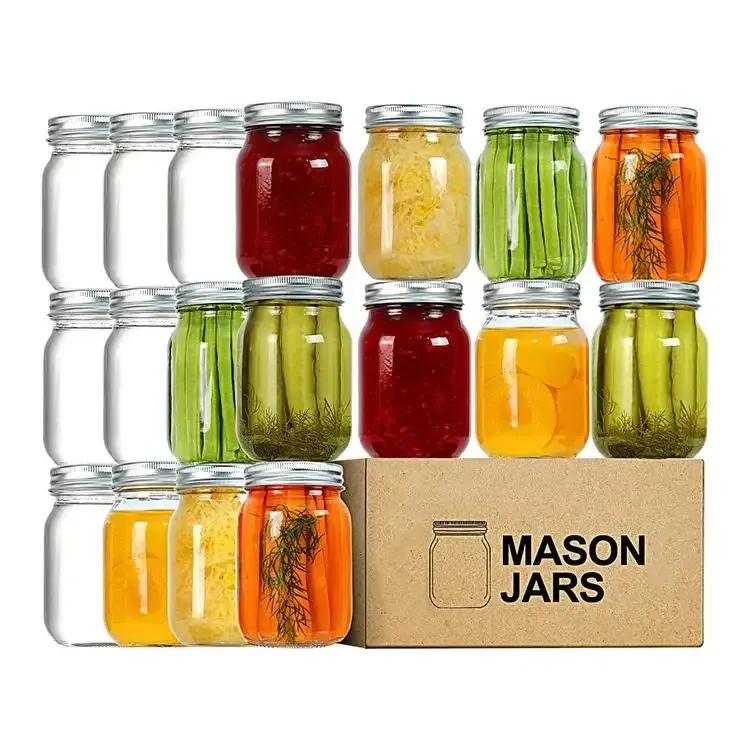 Glass Mayo Jar 150ml 250ml 300ml 500ml 8oz 1000ml Wide Mouth Canning Jam Bottle Glass Mason Jar With Metal Lid