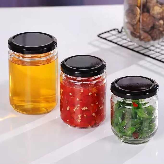 High Quality Clear Honey Candy Jar Glass Jam Pickles Jar Bottle 200 ml 350 ml 500 ml Large Glass Jar With Screw Top Lid