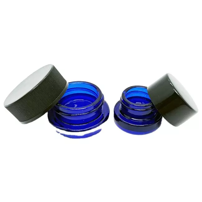 Customized Color 3 5 7 g 9 ml Solid Blue Glass Child Resistant Jar Concentrate Container With Silver Child Proof Lid Glass Jar Glass Bottle