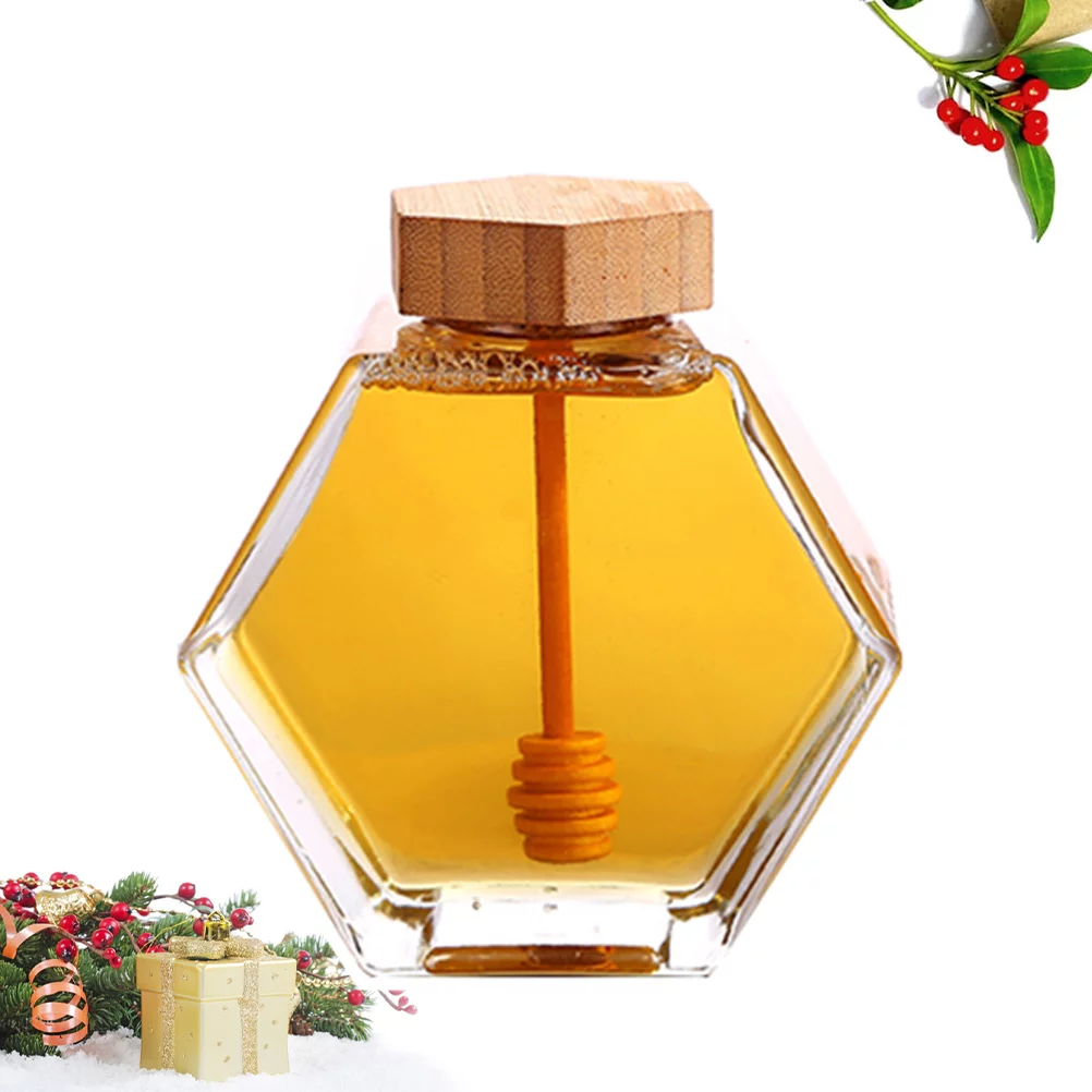 High Quality 100ml 220ml 380ml Hexagonal Transparent Glass Honey Jar Glass Storage Bottle With Bamboo Cover