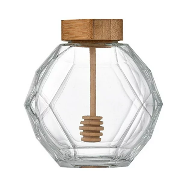250g 220ml 380ml Hexagonal Glass Honey Jar Glass Food Storage Bottle Jam Jar With Wooden/metal  Lid for Home Kitchen