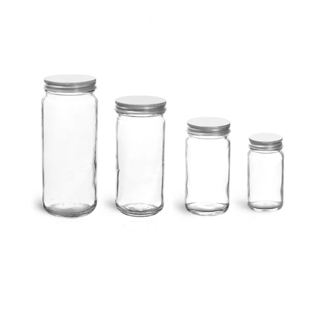Wholesale Clear Empty 8oz 250ml Tall Cylinder Paragon Food Glass Jar With Metal Cap for Sauce Pickle