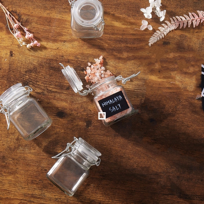 Square Glass Kitchen Storage Canister Jars 100 ml Clear Food Storage Jars With Clear Lid and Bail & Trigger Hermetic Seal