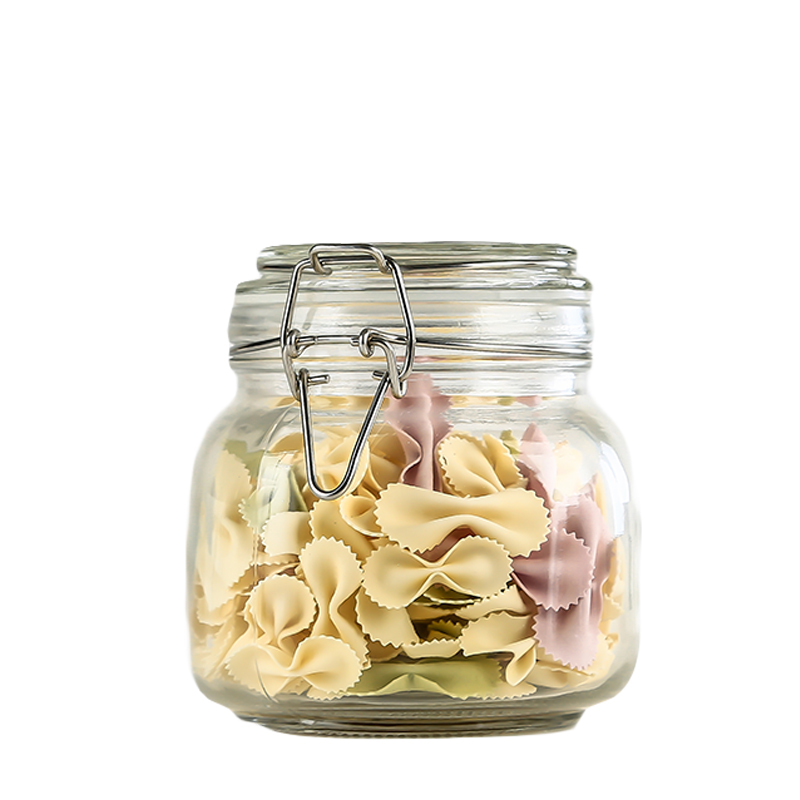 Food Grade Airtight Glass Storage Jam Jar / Pickle Jar With Stainless Steel Metal Clip 200ml 500ml 750ml 1000ml