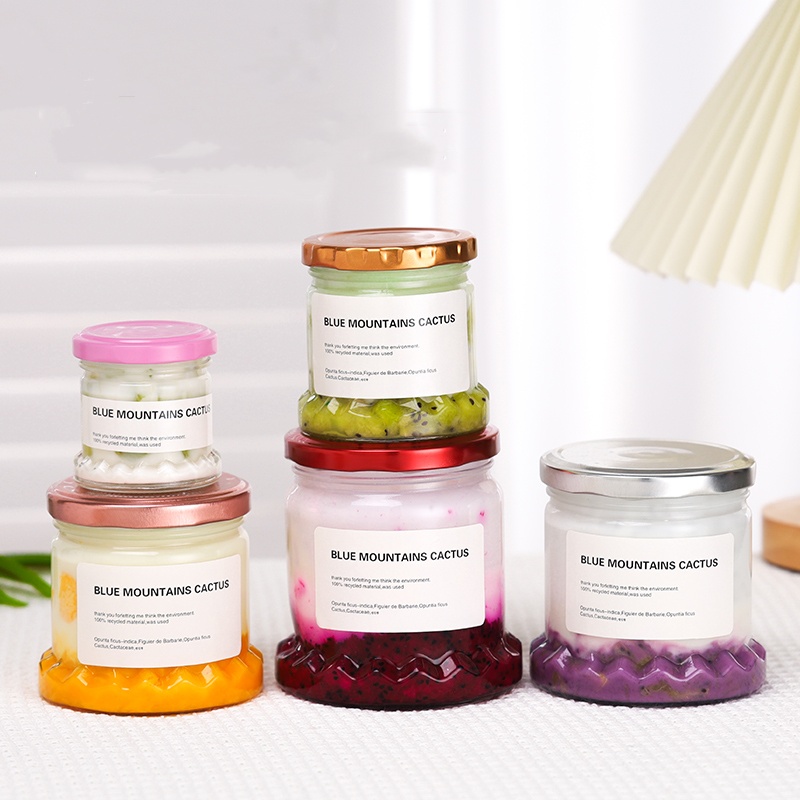 75ml 100ml 200ml 280ml 380ml 500ml Recyclable Custom Round Wide Mouth Pickle Jam Glass Honey Jar With Metal Lug Cap