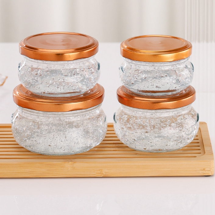 Wholesale 50ml 75ml 100ml Glass Bird's Nest Jar Streak Pudding Jam Glass Jar With Metal Cap