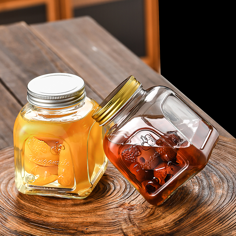 Clear 25oz Walnuts Spice Food Peanut Butter Sauce Storage Container 750ml Square Round Fruit Jam Glass Jar