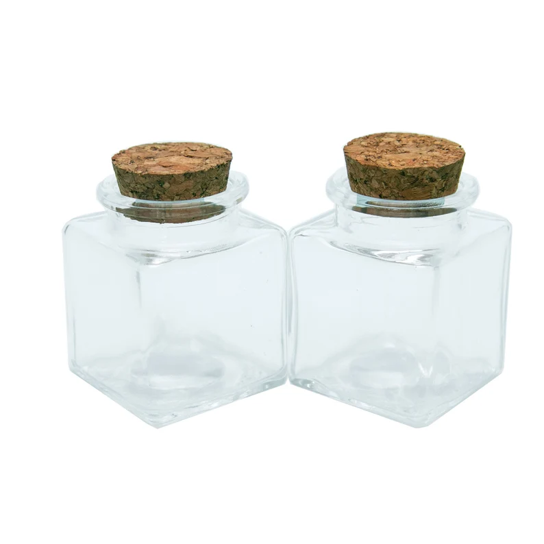 Wholesale 50ml Mini Square Glass Favor Jar With Cork Stopper for Candy and Spice