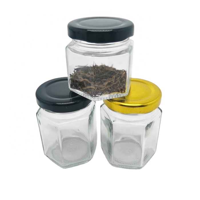 On Sale 100ml 180ml  280ml 500ml Empty Hexagonal  Honey Jar Glass Mason Jar Clear Glass Jars With Metal Lid