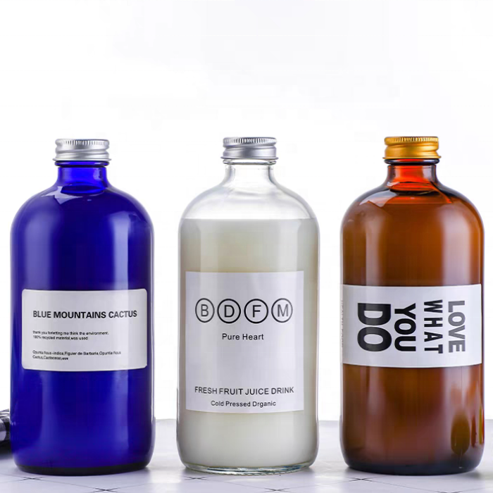 500ml Empty Blue Alcoholic Beverage Syrup Juice Kombucha Coffee Milk Boston Round Glass Bottles 250ml