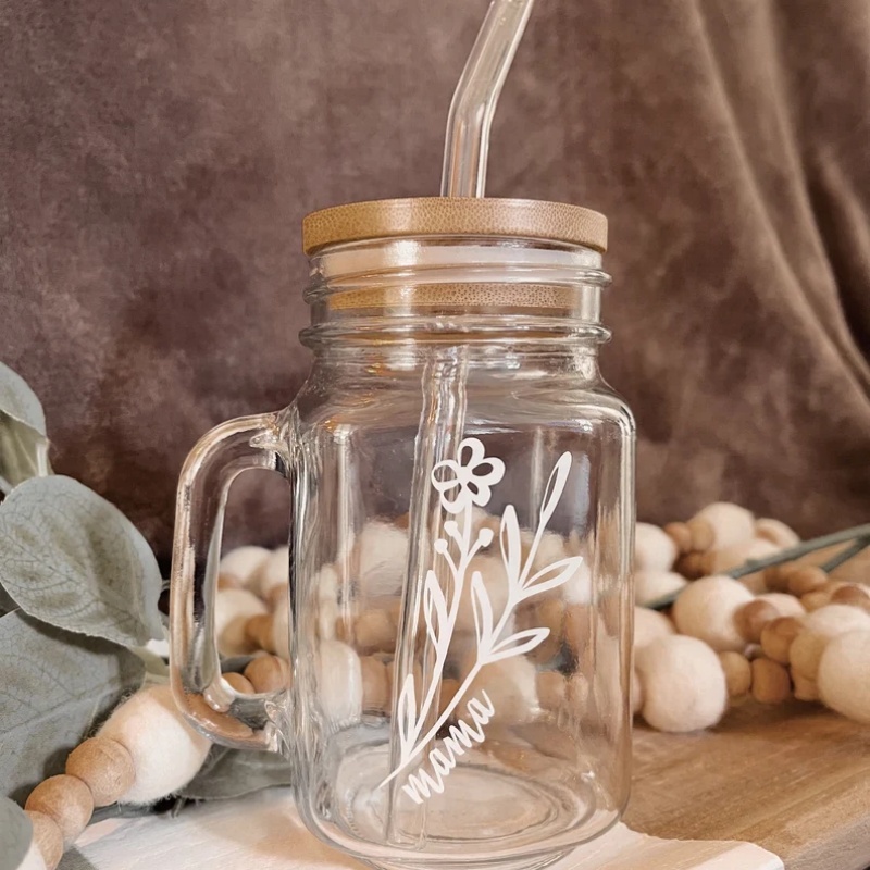 Customized Logo Factory Manufactured High Quality Smooth 1oz 4oz Glass Mason Jar With Handle and Bamboo Caps