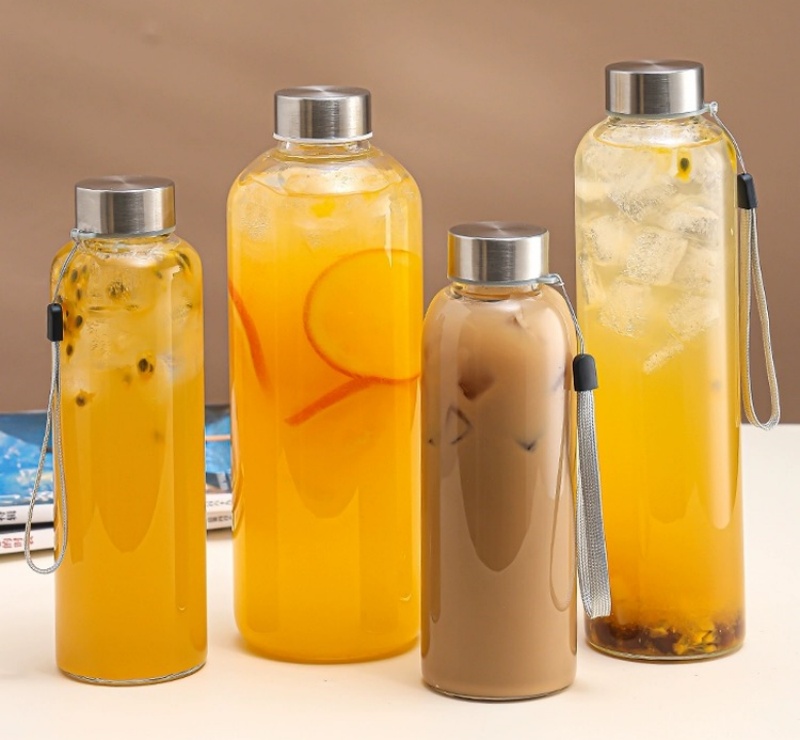 Free Sample 350ml 500ml 16oz 700ml 1l Transparent High Borosilicate Glass Water Bottle With Bamboo Lid