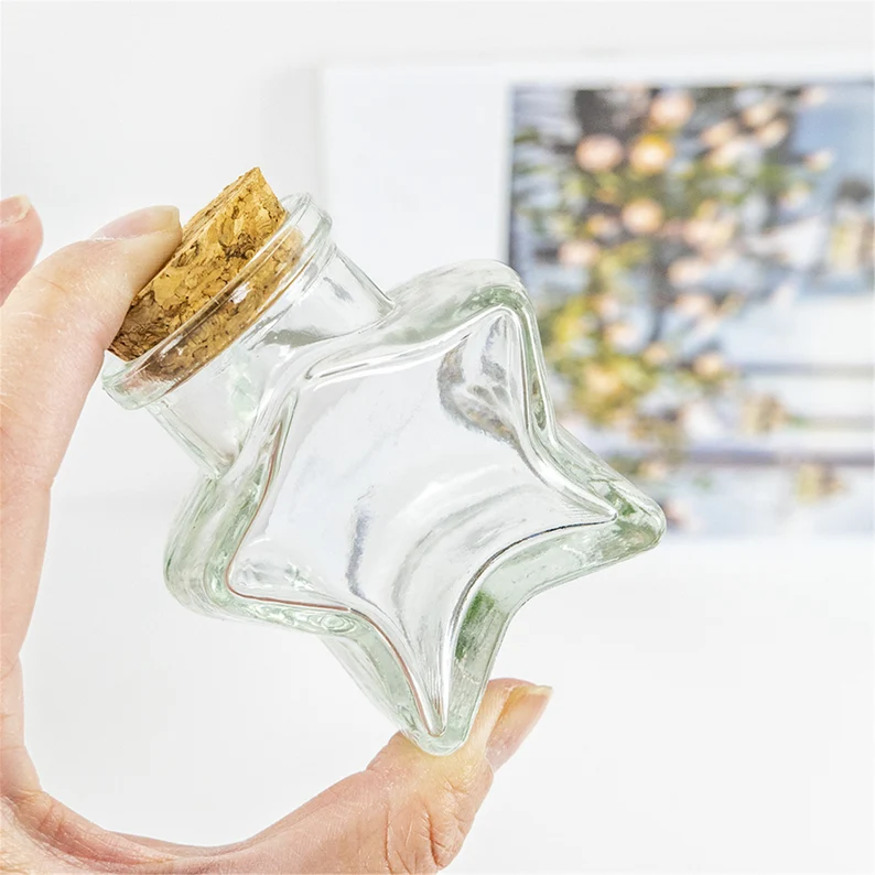 60ml 150ml 300 ml 10 OZ Empty Clear Star Shaped Glass Jar for Party Favors Spices Jar Herbs Keepsakes With Cork Stopper
