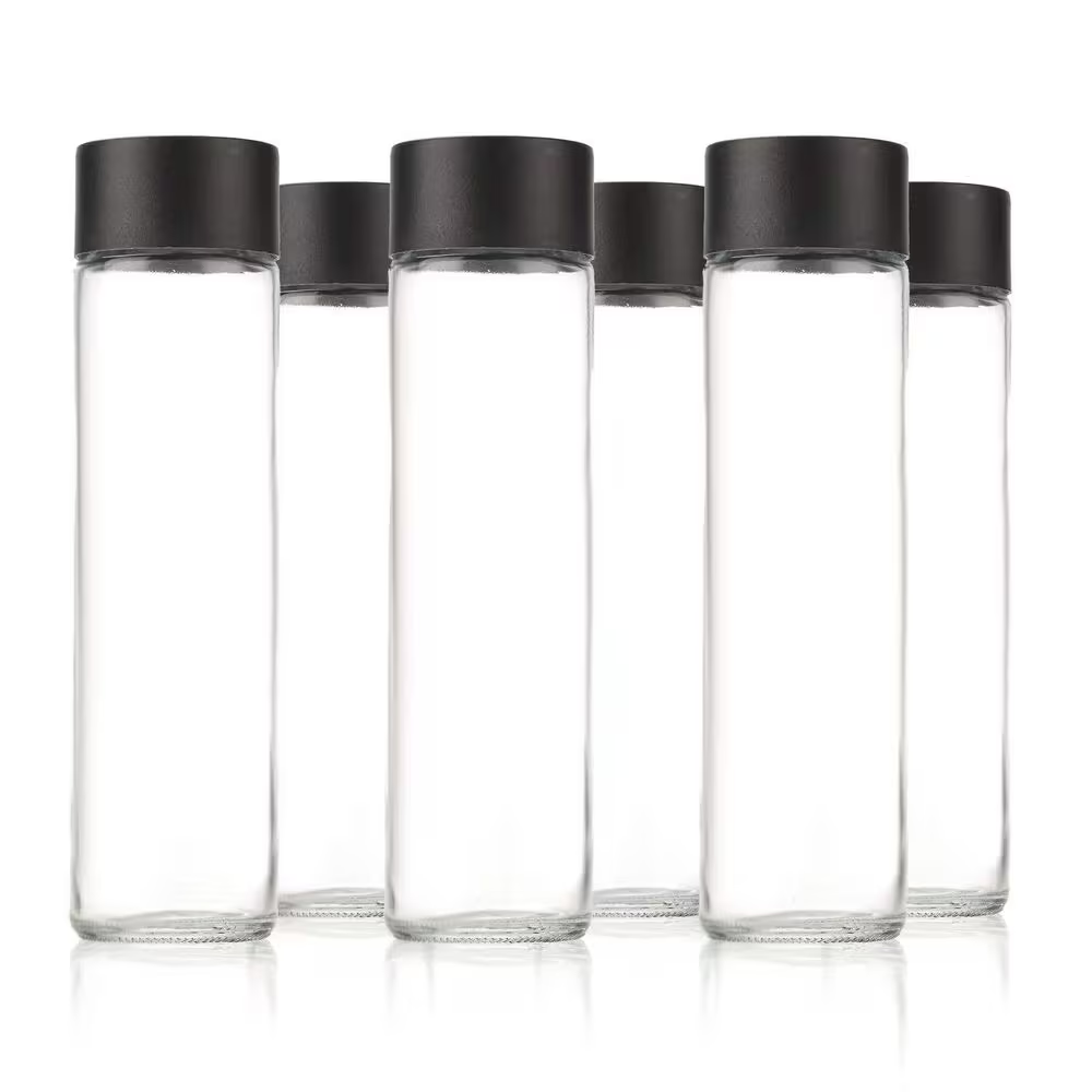 Hot Sale Clear 300ml 500ml 800ml Empty Voss Glass Bottle for Juice Water Milk Drinks Soda With Plastic Cap