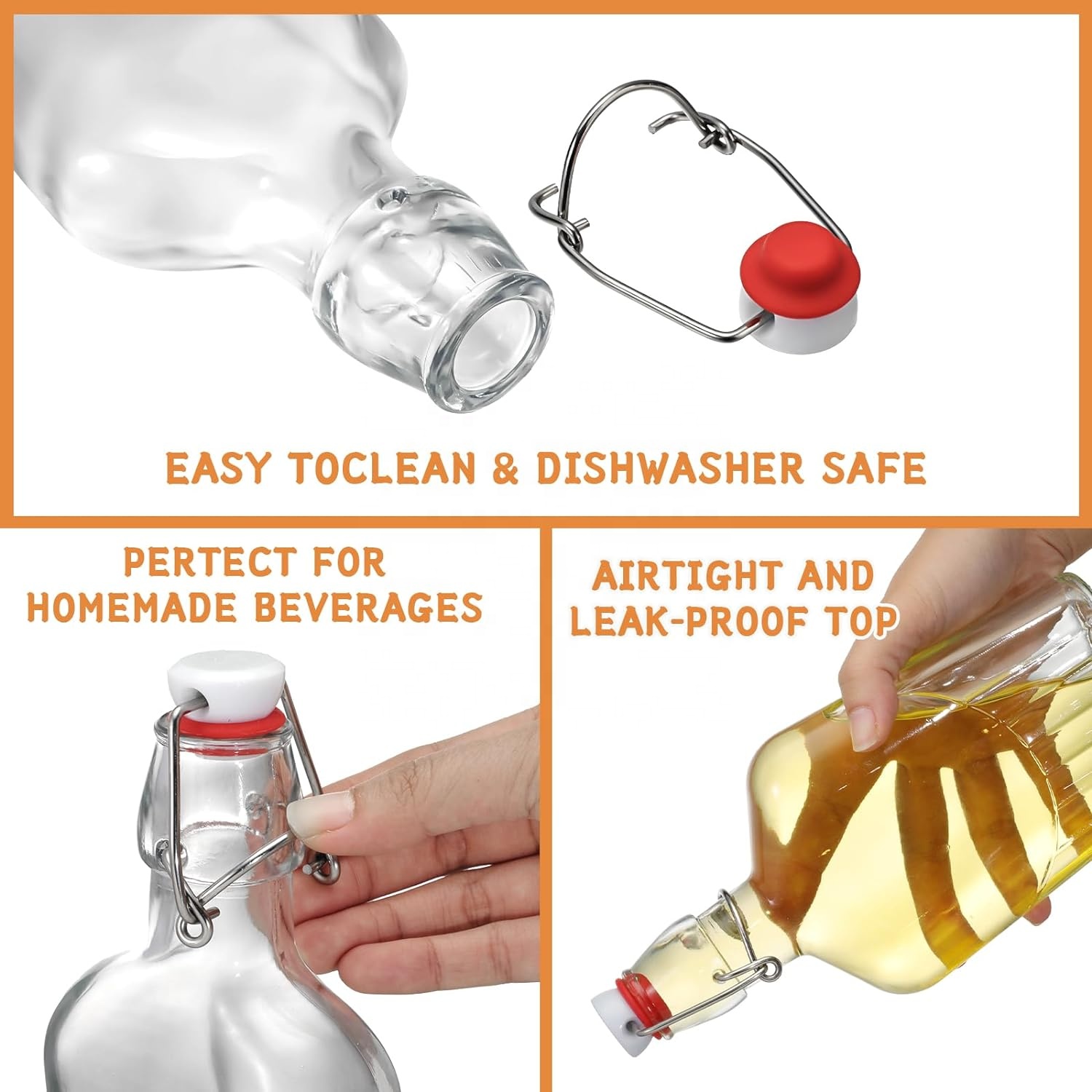 Pocket Glass Flasks 8.5 Oz Glass Vanilla Extract Bottles With Swing Top Flask for Liquids,whiskey, Liquor, Wine,water Leak Proof