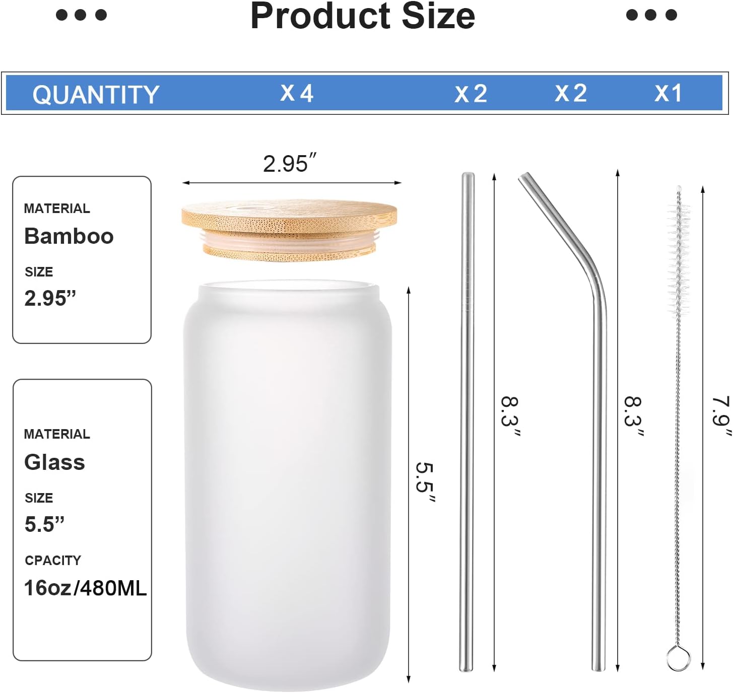 Glass Drinking Cup With Straw Glass Frosted Beer Can With Lid 16oz Sublimation Glass Frosted Beer Mugs Beer Can