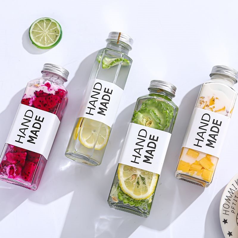 8oz  6oz 10oz 16oz 32oz Recyclable French Fresh square Friendly Recycled Glass Juice Milk Water Bottle With Plastic Cap