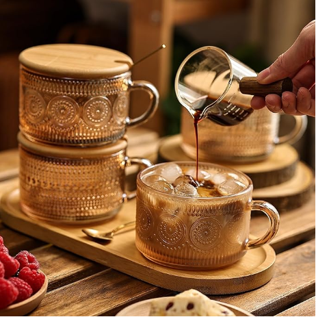 15 Oz Glass Jumbo Coffee Cups Clear Glass Coffee Mug With Handle for Cappuccino,Coffee,Latte,Cereal,Milk