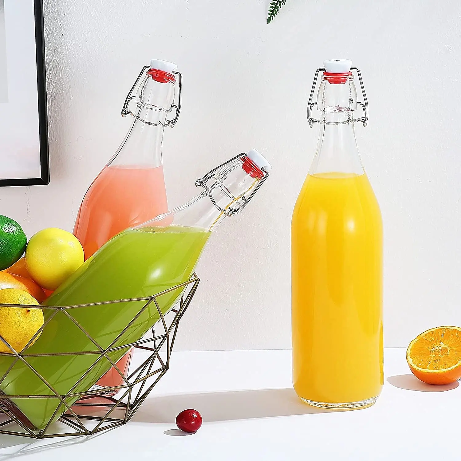 Wholesale Price Glass Bottle Jars Beverage Bottles With Colorful Swing Top 150ml 500ml 750ml glass jar glass bottle