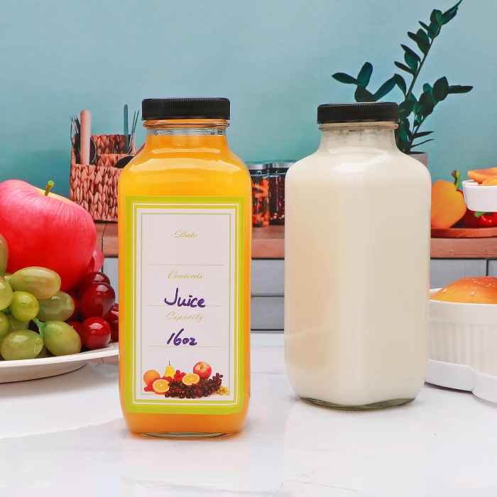 8oz 12oz 16oz 250ml 350ml 500ml Clear French Beverage Square Glass Bottle Cold Press Fruit Juice Bottles With Airtight Screw Cap