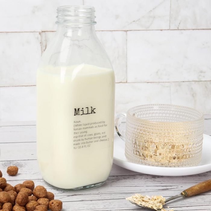 Storage Containers Glass Milk Bottles 8oz 10oz 16oz  Reusable Wide Mouth Jars With Plastic Lids for Homebrewed Drinks, Soda
