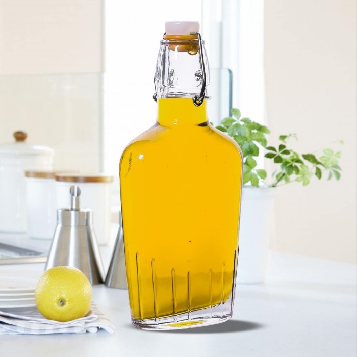 Swing Top Glass Flask 250ml 500ml Clear Glass Hip Whiskey Flask Pocket Drinking Bottles With Airtight Stopper