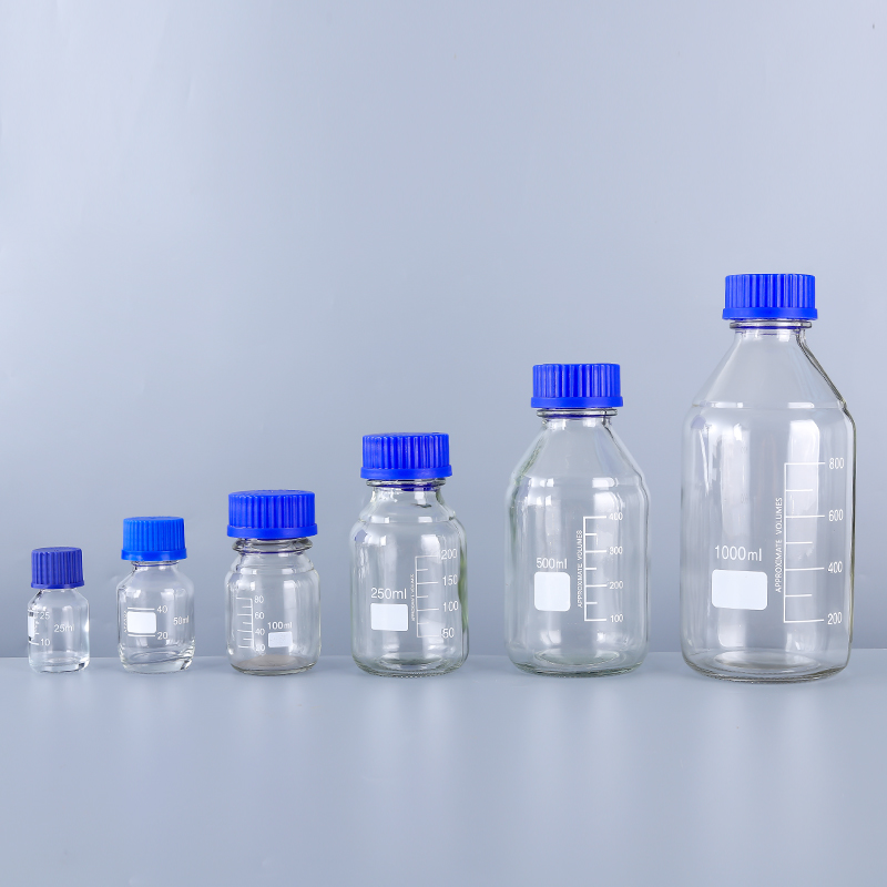 Scientific Laboratory Graduated Cone Square Round Glass Reagent Bottles 25ml 50ml 100ml 250ml 500ml 1000ml