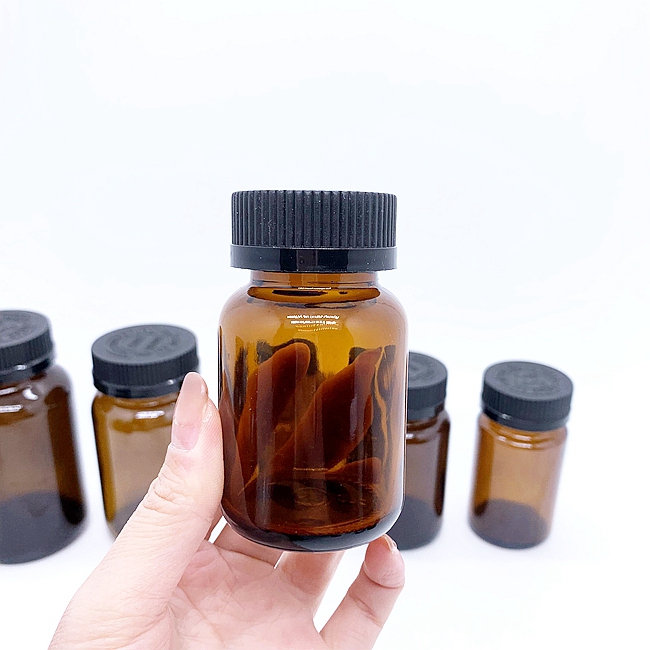 Wholesale 300ml Amber Capsule Glass Jar With Child-Proof Lid 100ml Medicine Containers for Pills Vitamins Food Supplements Drugs