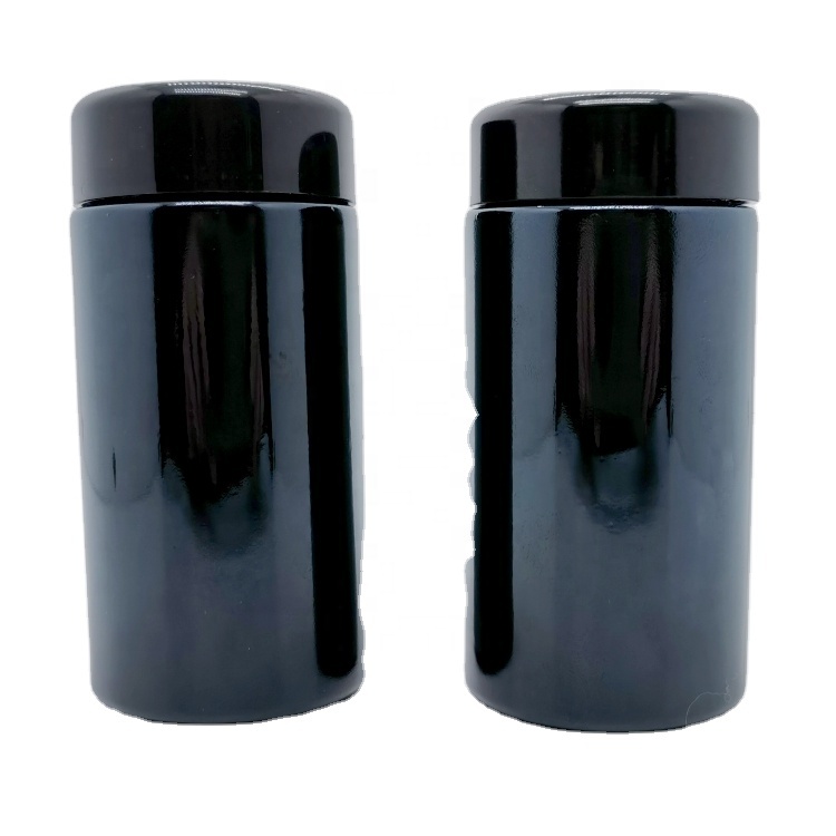 Dark UV Violet Glass Jar 100ml 200ml 250ml 300ml 500ml Smell Proof Powder Jars for Gummy Dried Flowers Supplement Jar