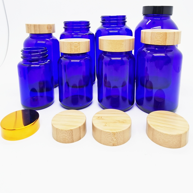 Empty 60ml 75ml 100ml 120ml 150ml 200ml 250ml Amber Packer Capsule Pill Glass Bottle With Anodized Aluminum Lids for Medicine
