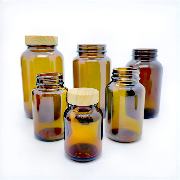 Amber Packers 100ml 150ml 250ml 300ml Brown Medicine Wide Mouth Glass Pill Bottles With Metal Lids