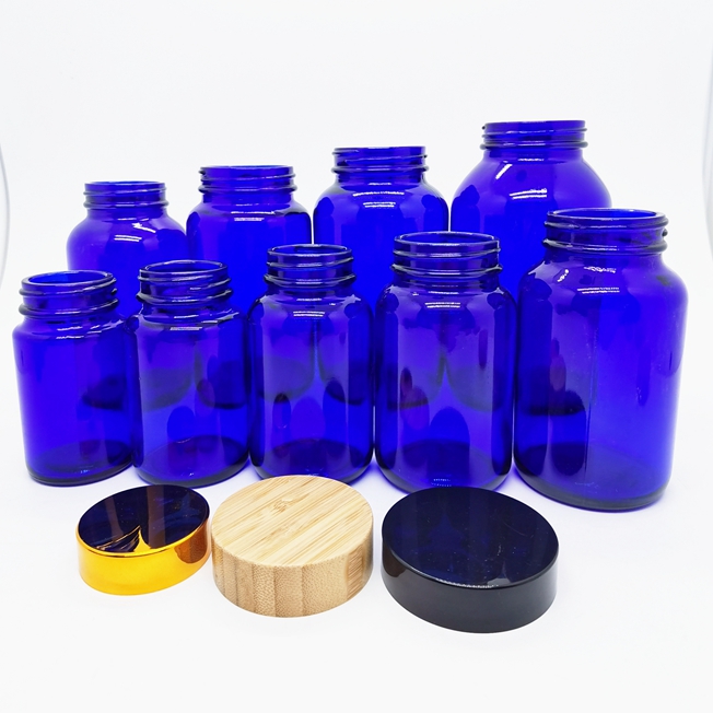 Vitamin Tablet Bottle Packaging 60ml 100ml 120ml 150ml 200ml 250ml Wide Mouth Amber Glass Capsule Bottle With Wooden Bamboo Lid