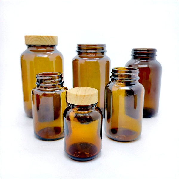 4 Oz. (120 Cc) 5oz 6.75oz 8oz 10oz 13.5oz Amber Glass Packer Vitamin Pill Bottle W/ Metal Cap With Plastisol Liner