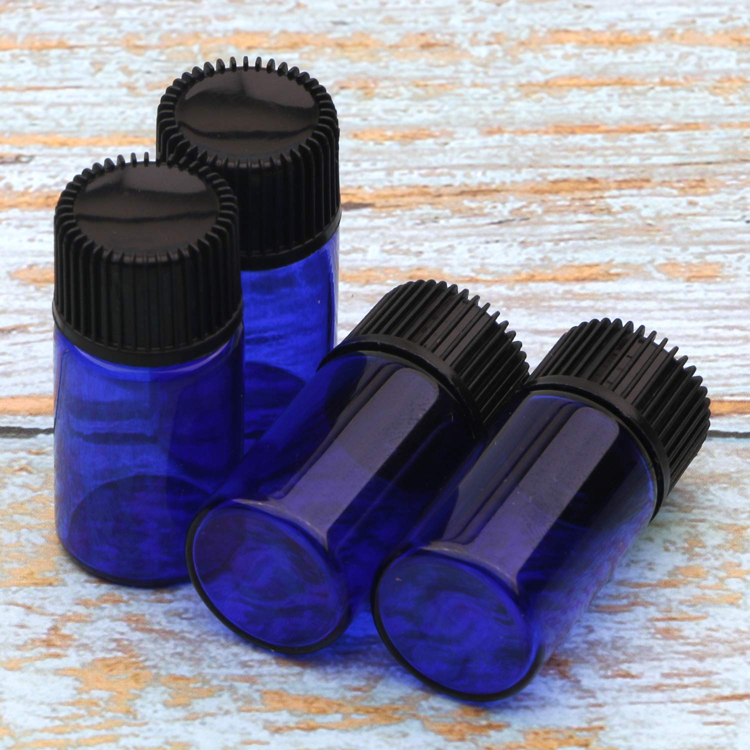 Glass Bottle 1Dram 2 Dram 4 Dram 5/8 Dram Clear Blue Amber Glass Vial With Black Cap