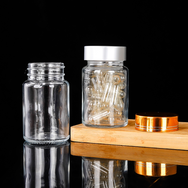 Cheap Price 60cc 100cc 200cc clear Frosted Glass Pill Supplement Capsule Bottle With Aluminum Lid Safety Seal