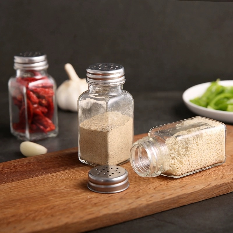 Square Kitchen 4oz 120ml Spice Storage Container Seasoning Pepper Glass Spice Jar With Shaker  Stainless Steel Lid