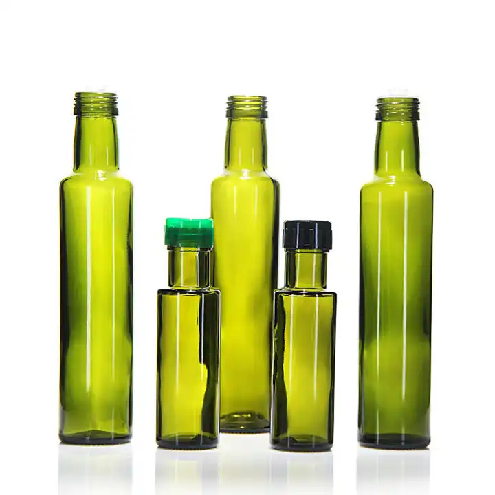 100ml 200ml 500ml 750ml Green Square Round Marasca Edible Cooking Olive Oil Glass Bottle for Vinegar glass jar glass bottle