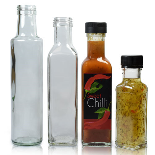 Hot Sale 100ml 250ml 500ml 750ml 1000ml Clear Round Square Glass Bottles Olive Oil Dispenser for Oil Vinegar Sauce Dispenser