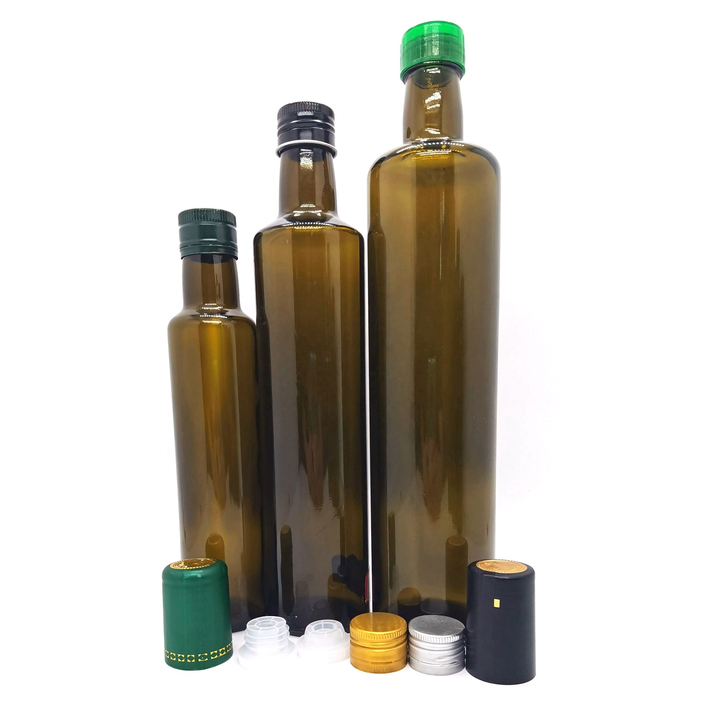 Popular Custom 250ml 500ml 750ml Dark Green Glass Cooking Olive Oil Empty Bottles with Seal Plastic Lids