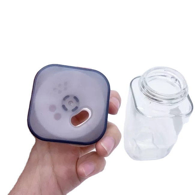 3oz 4oz 6oz Curry Powder Pepper Seasoning Square Glass Spice Bottle for Pepper Salt Sugar Glass Shaker W/Switchable Plastic Lid