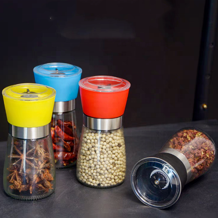 150ml 180ml Glass Bottle Salt and Pepper Mill Ceramic Spice Grinder for Black Pepper and Sea Salt with Stainless Steel