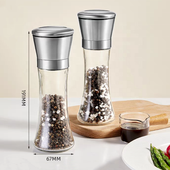 Custom 100g 150g 180g Glass Jar  for Salt and Pepper Mills Stainless Steel Sea Salt and Pepper Grinder with Cap
