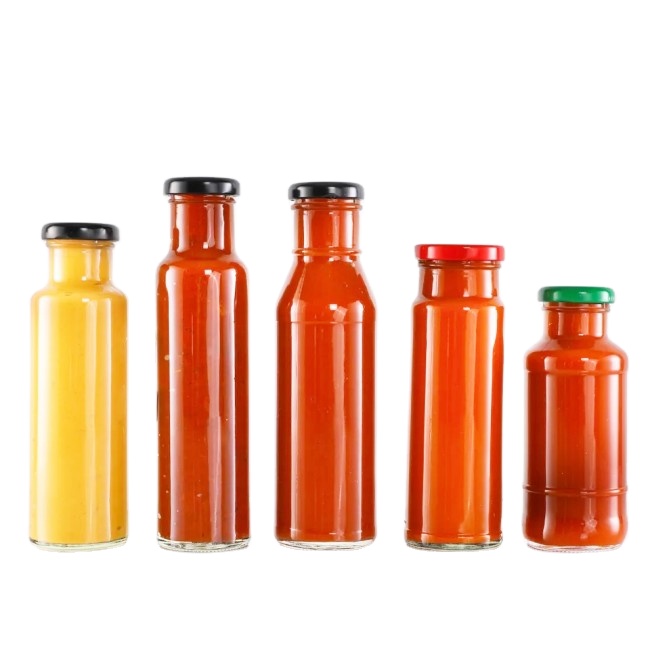 Wide Mouth Clear 12 oz 8 oz Empty Decorative Chili Glaas Bottle BBQ 500ml Hot Sauce Pepper Dressings Glass Bottles
