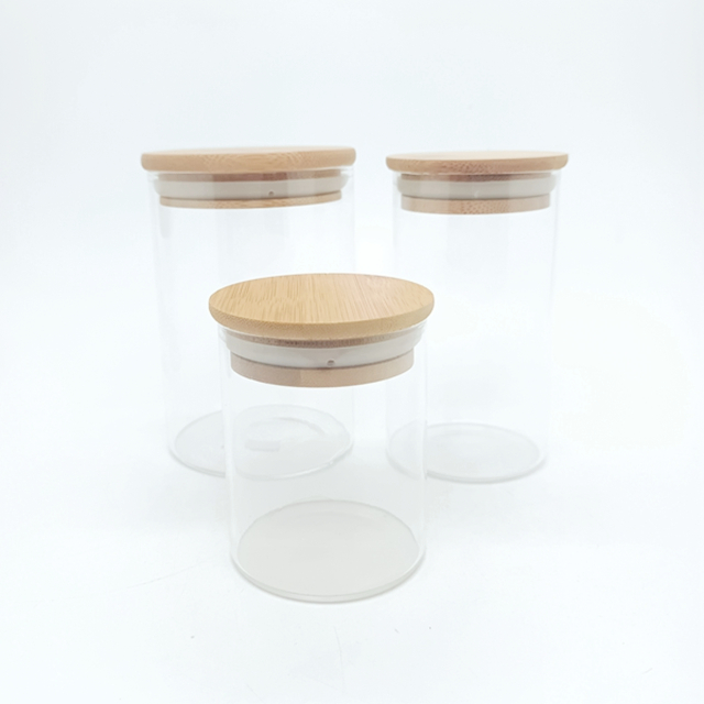 5.9oz Eco Friendly Storage Food Spice Candy Tea Glass Jar With Bamboo Lids