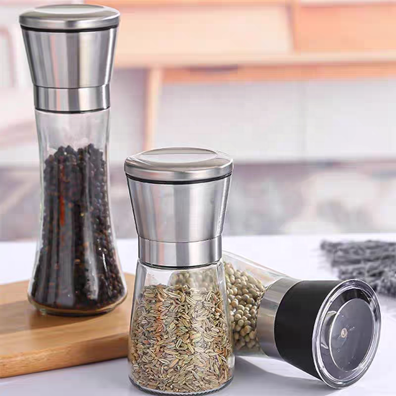 Herb Seasoning Mill 4oz 100ml 150ml 180ml Glass Spice Grinder Salt and Pepper Grinder Set
