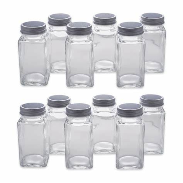 Glass Spice Jars Bottles 4oz Empty Square Spice Containers With Shaker Lids and Airtight Metal Factory Price Glass Bottle Glass Jar