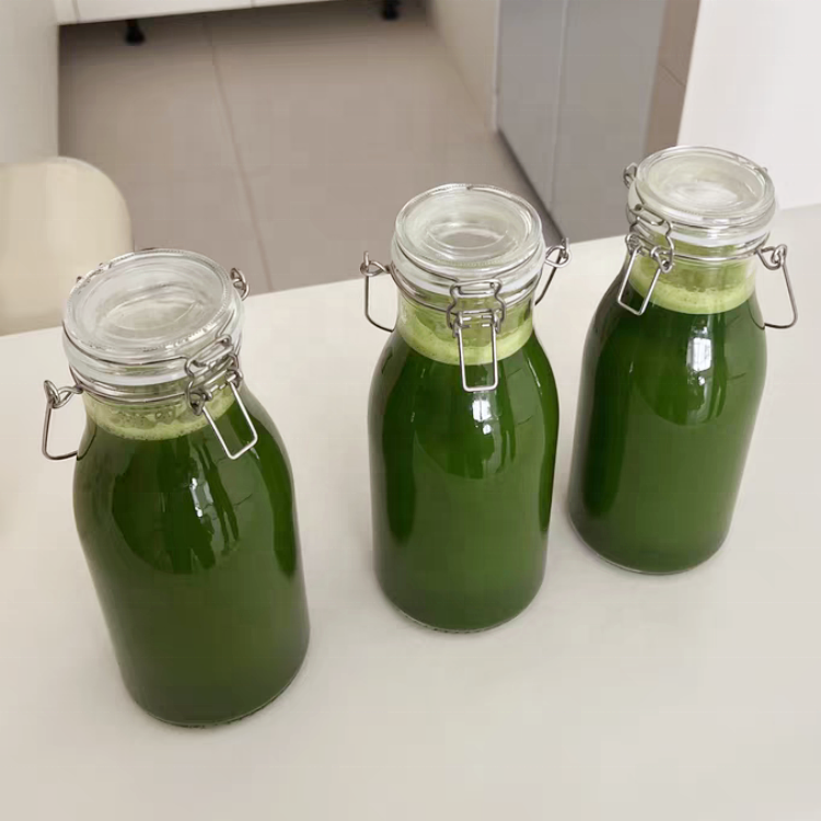 Customized Logo Printing Clip Glass Lid 1 Liter Glass Milk Bottle Beverage Drinking Glass Swing Top Bottle