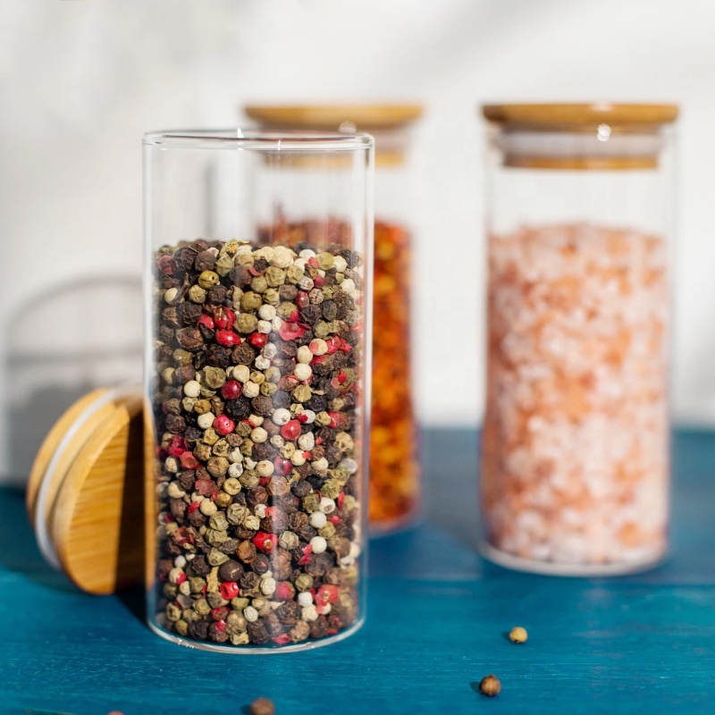 Food Jars With Bamboo Sealed Tank Lid for Kitchen Ingredients Storage Transparent Food Containers Can Storage Pasta,Coffee Beans