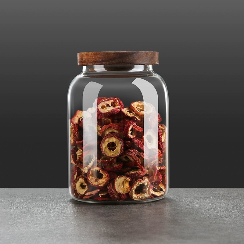 Round Large Storage Glass Storage Tank Dry Fruit Food Bottle Seal Bamboo Cover Custom L High Borosilicate Wholesale