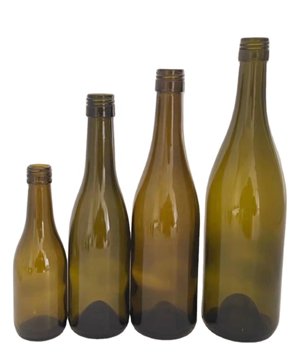 Burgundy Shape Brown Amber Glass Wine Bottles 187ml 375ml 750ml with Aluminum Screw Lid Ready Stock